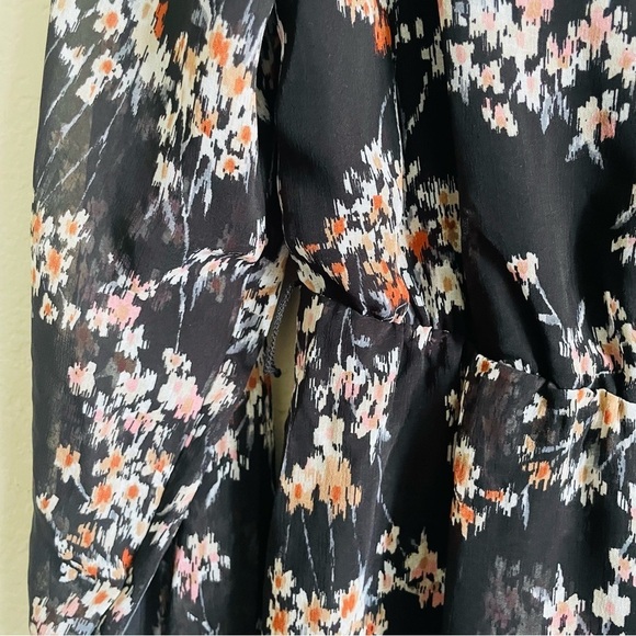 Time and Tru floral fall mini dress Medium black chiffon ruffle sleeves feminine - Picture 10 of 11
